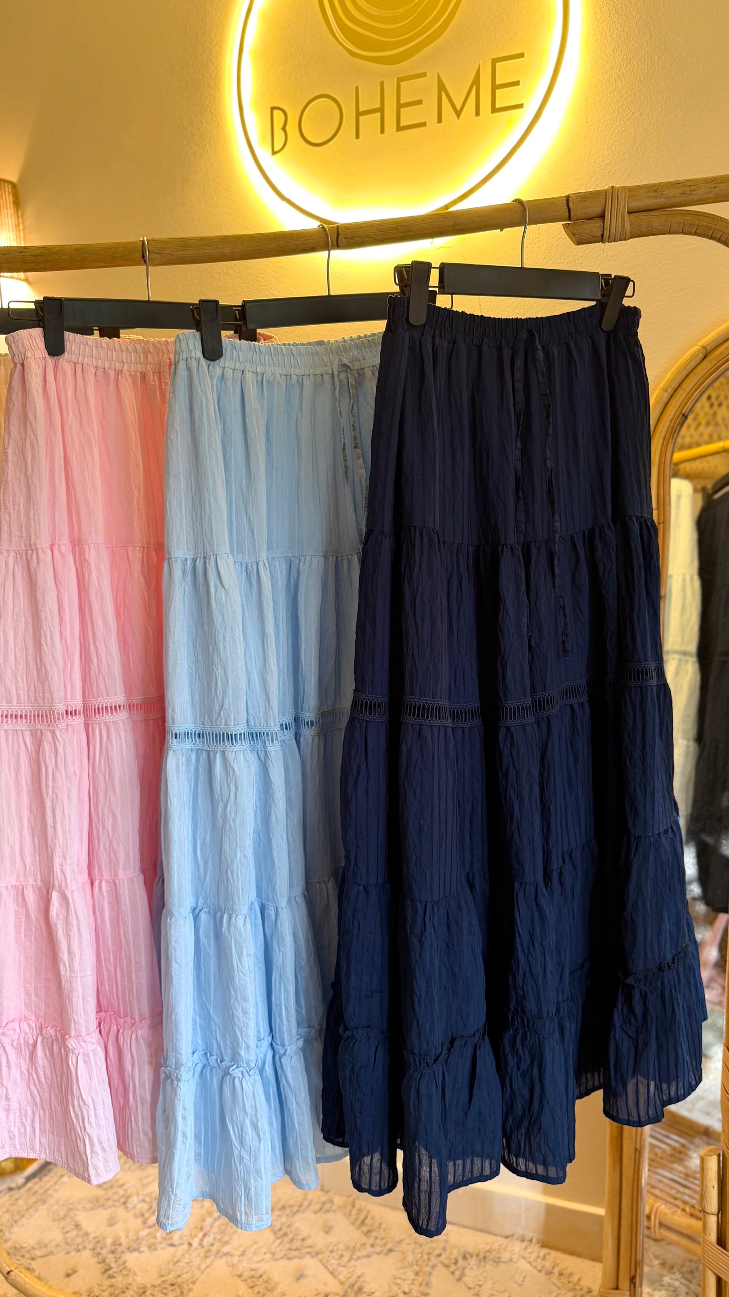 Baby Blue Stripy Flowy Skirt
