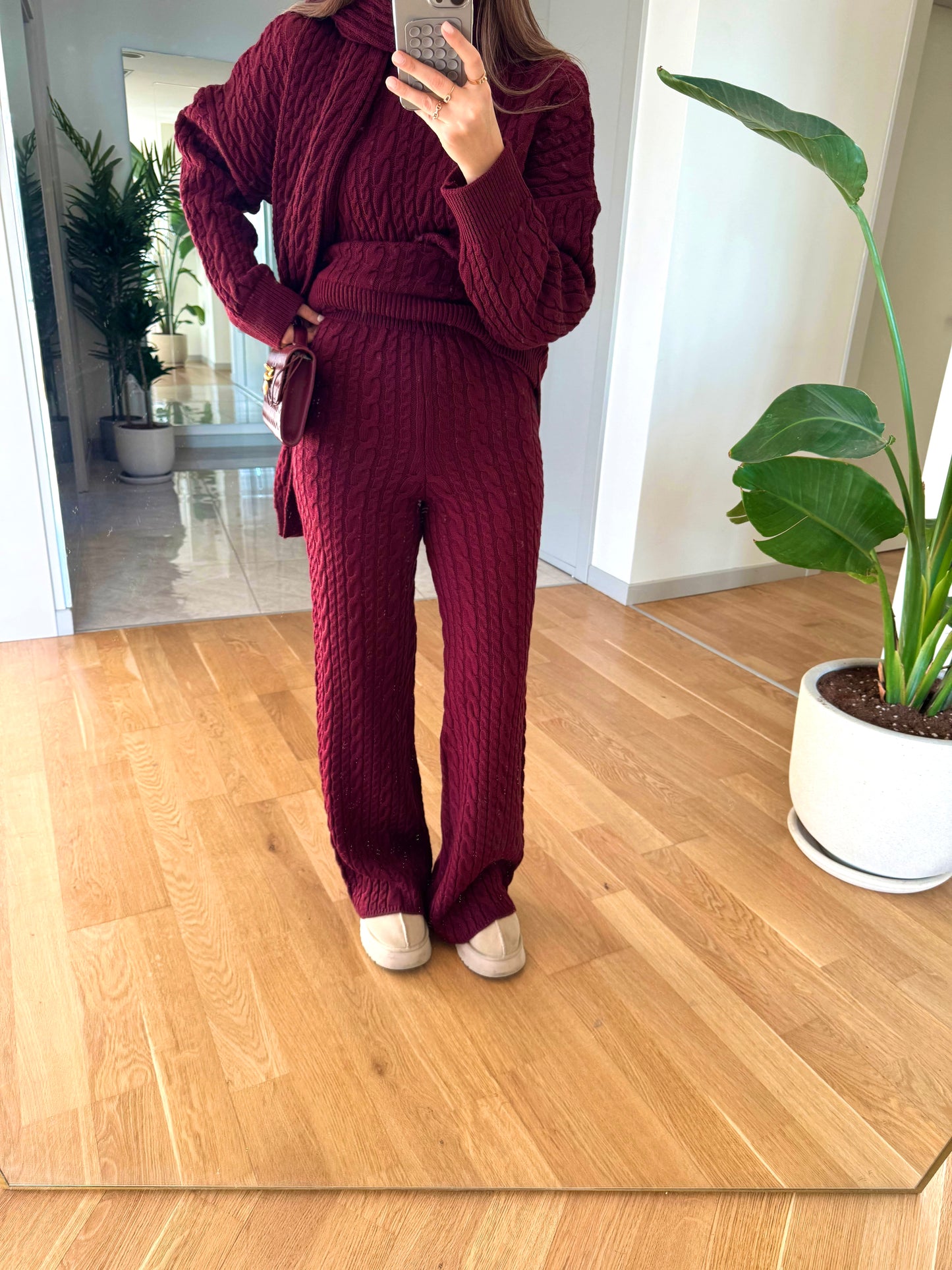 Burgundy Braided Triko Set With Scarf