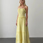 Yellow Cotton Straps Dress With Ruffles
