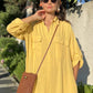 Yellow Linen Shirt Dress With Pockets