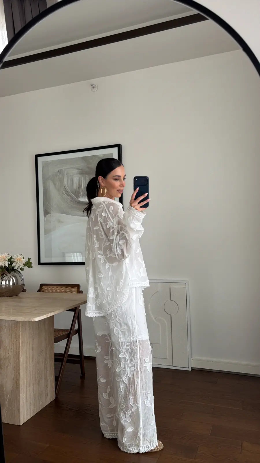 White Floral Petals Straight Leg Pants