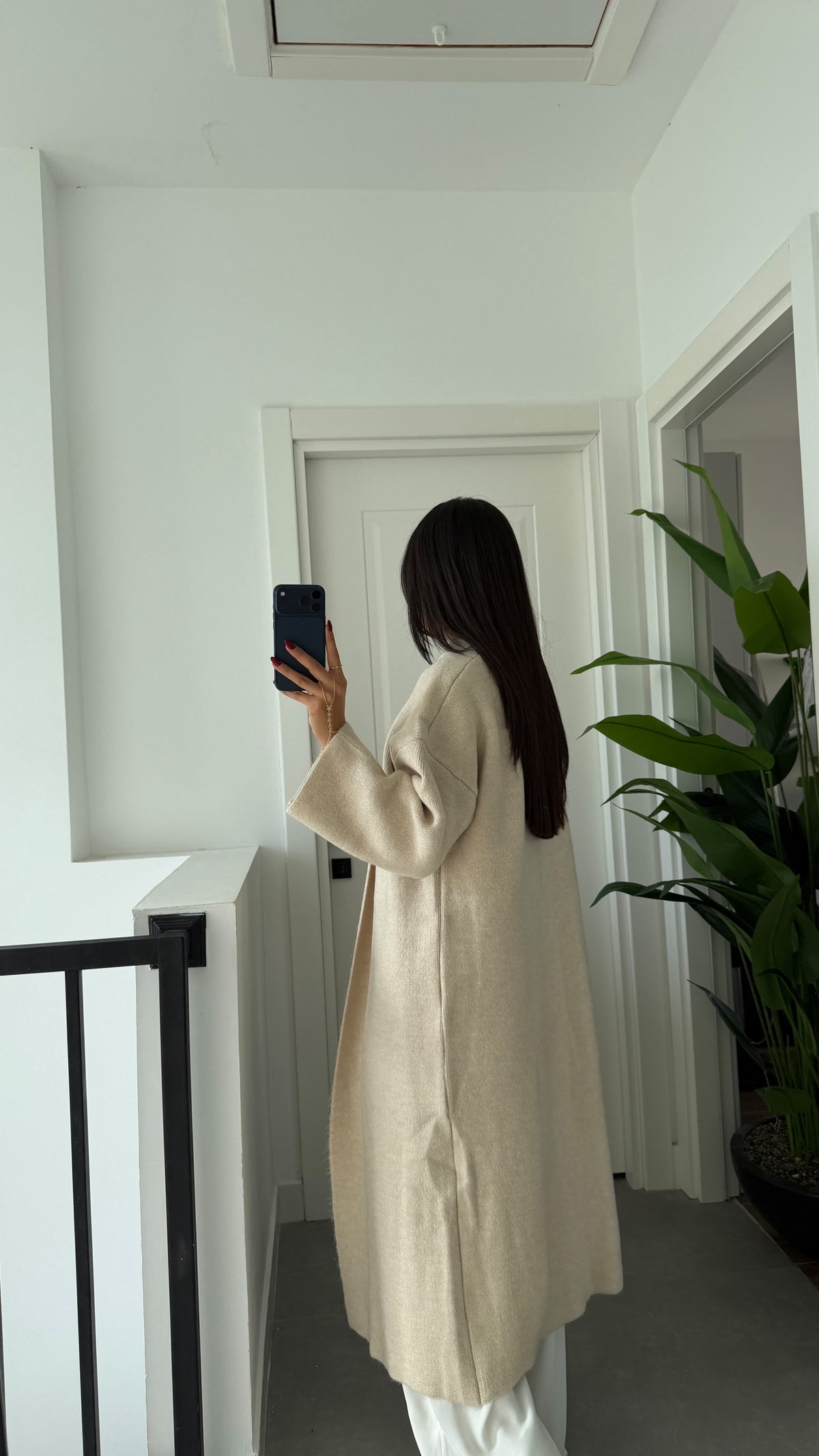 Beige Heavy Longline Coat Cardigan