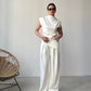 Off White Draped Asymmetric Top Set