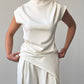 Off White Draped Asymmetric Top Set