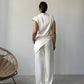 Off White Draped Asymmetric Top Set