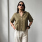 Olive Linen Half Sleeves Shirt