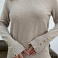 Beige Basic Triko Top With Golden Buttons