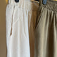 Dark Olive Linen Straight Leg Pants With Elastic Waist