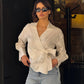 Striped White Tie Wrap Shirt