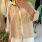 Beige Floral Embroidered Cotton Shirt