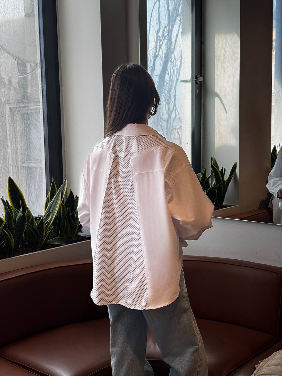 Striped White X Blue High Low Shirt