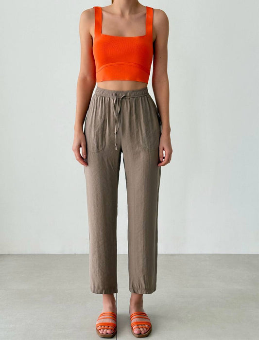 Khaki Elastic Waist Carrot Pants