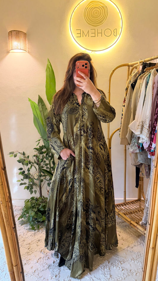 Olive Paisley Flowy Dress