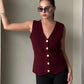 Burgundy Vest With Golden Buttons & Pockets