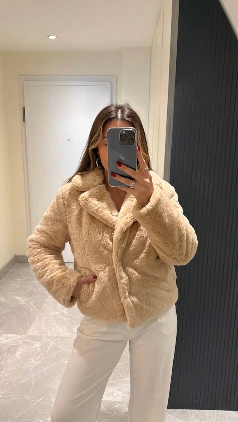 Beige Fury Jacket With Pockets