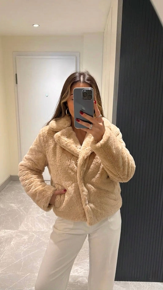 Beige Fury Jacket With Pockets