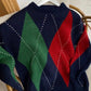 Red X Green Rhombus Navy Pullover