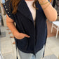 Dark Blue Denim Studded Vest With Belt & Pockets