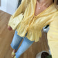 Yellow Elastic Blouse With Front Ties