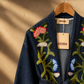 Dark Blue Floral Embroidered Denim Belted Jacket