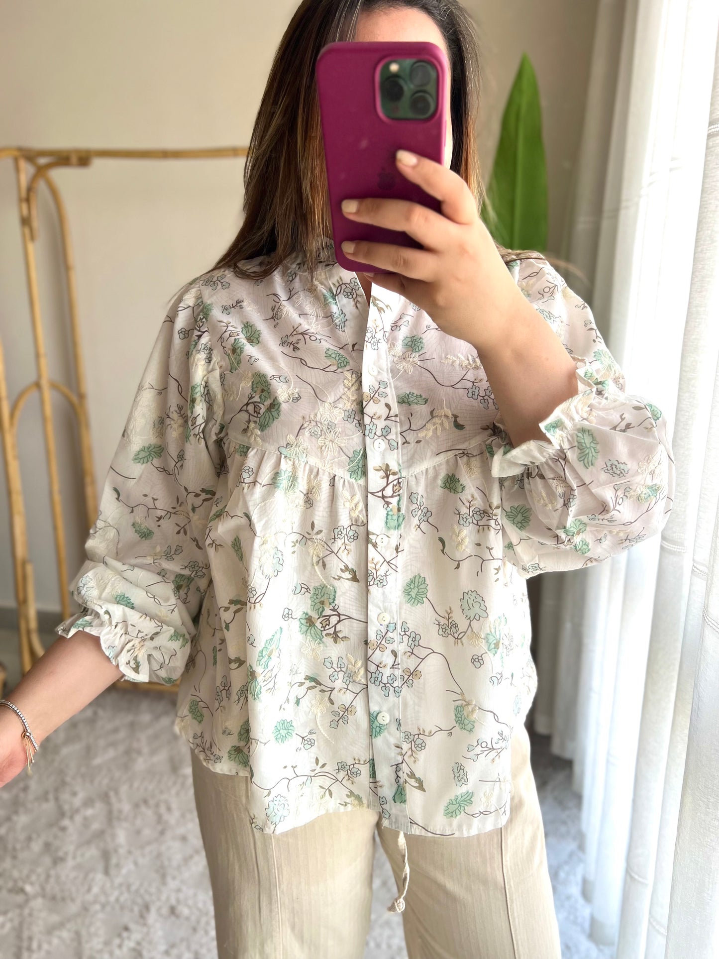 Mint Green Embroidered Floral Blouse