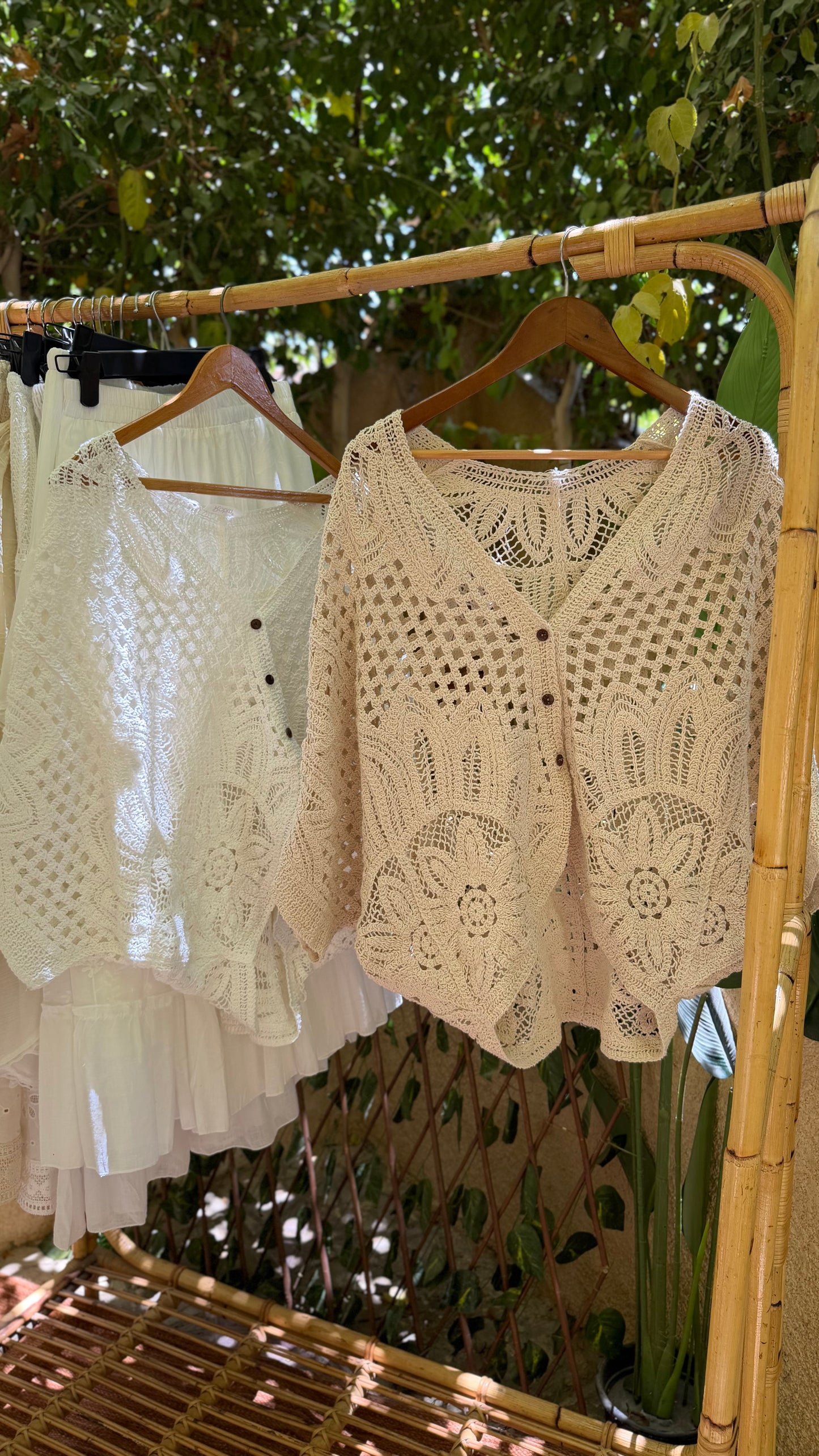 Beige Crochet Top With Buttons