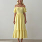 Yellow Puff Off-Shoulder Sleeves Dress
