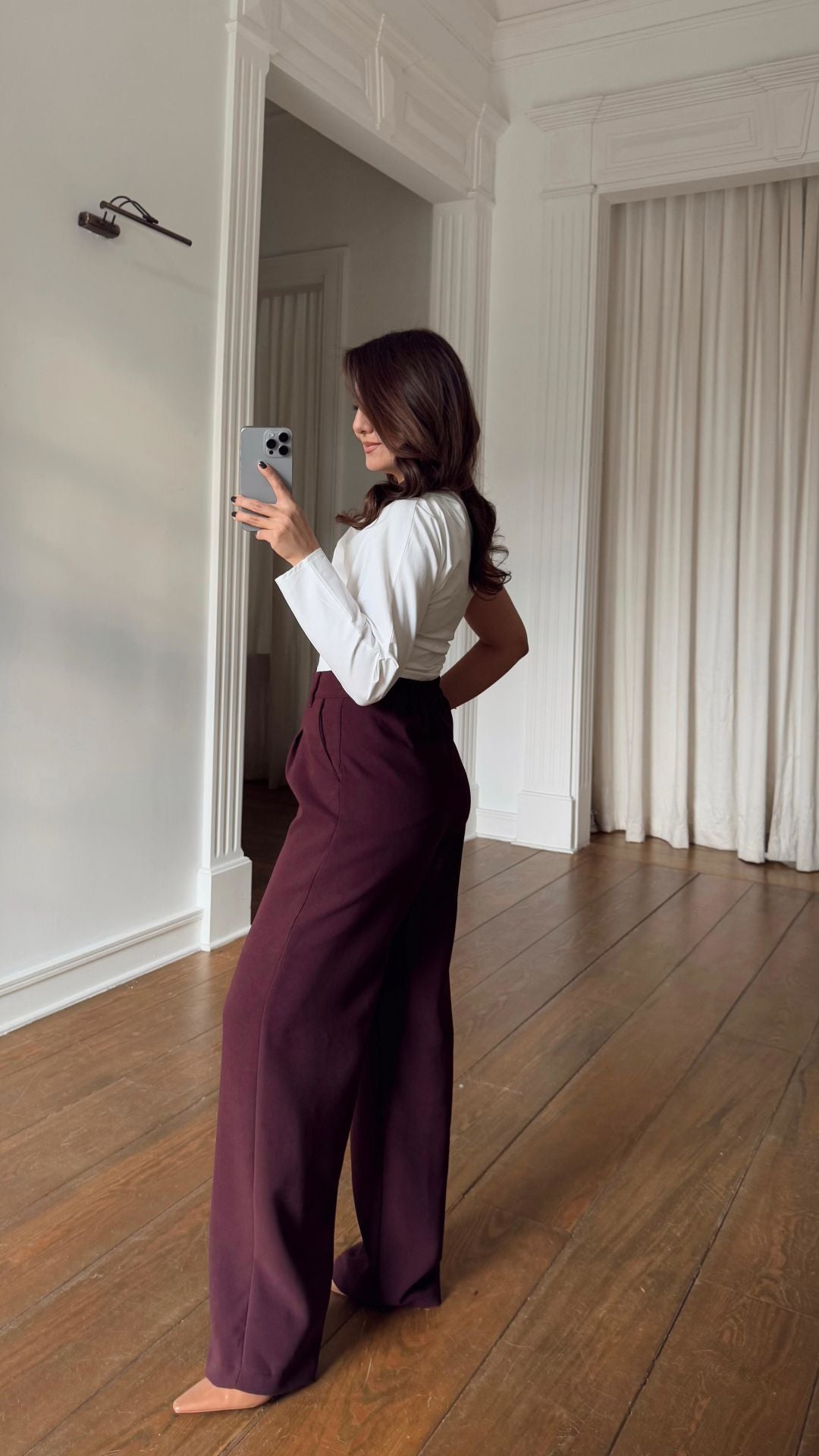 Burgundy Classic Pants With Golden Button