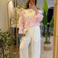 Off Shoulder Striped Pink Shirt With White Top