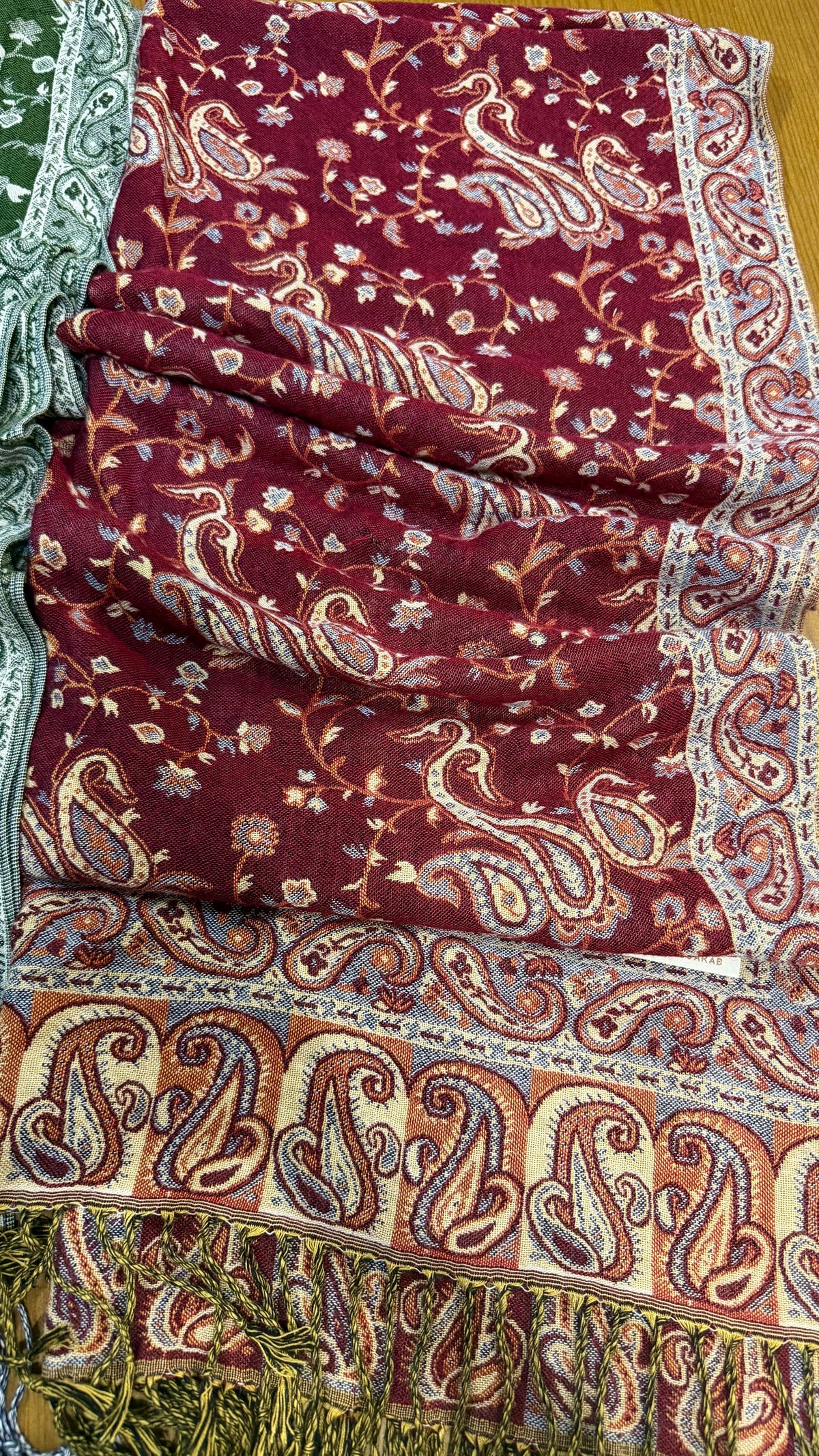 Burgundy Beige Cotton Double-Face Pashmina