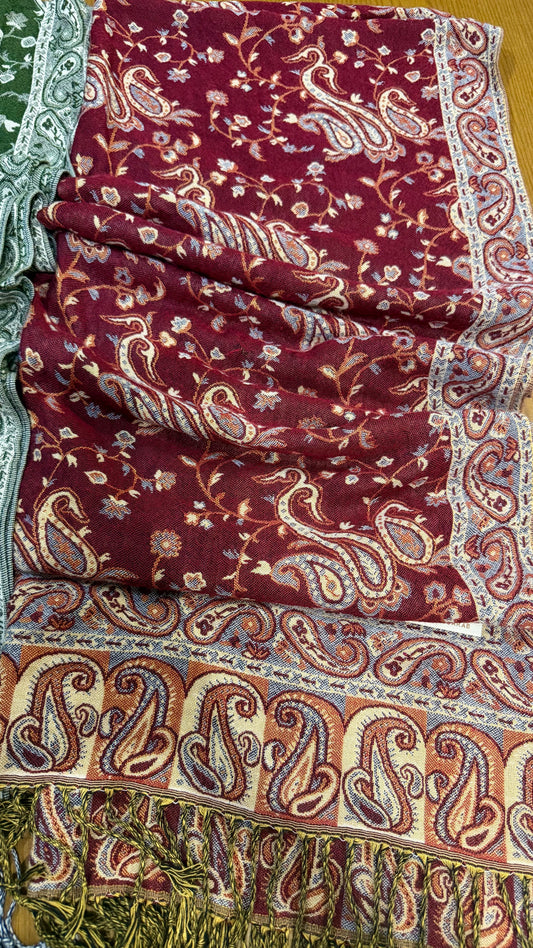 Burgundy Beige Cotton Double-Face Pashmina
