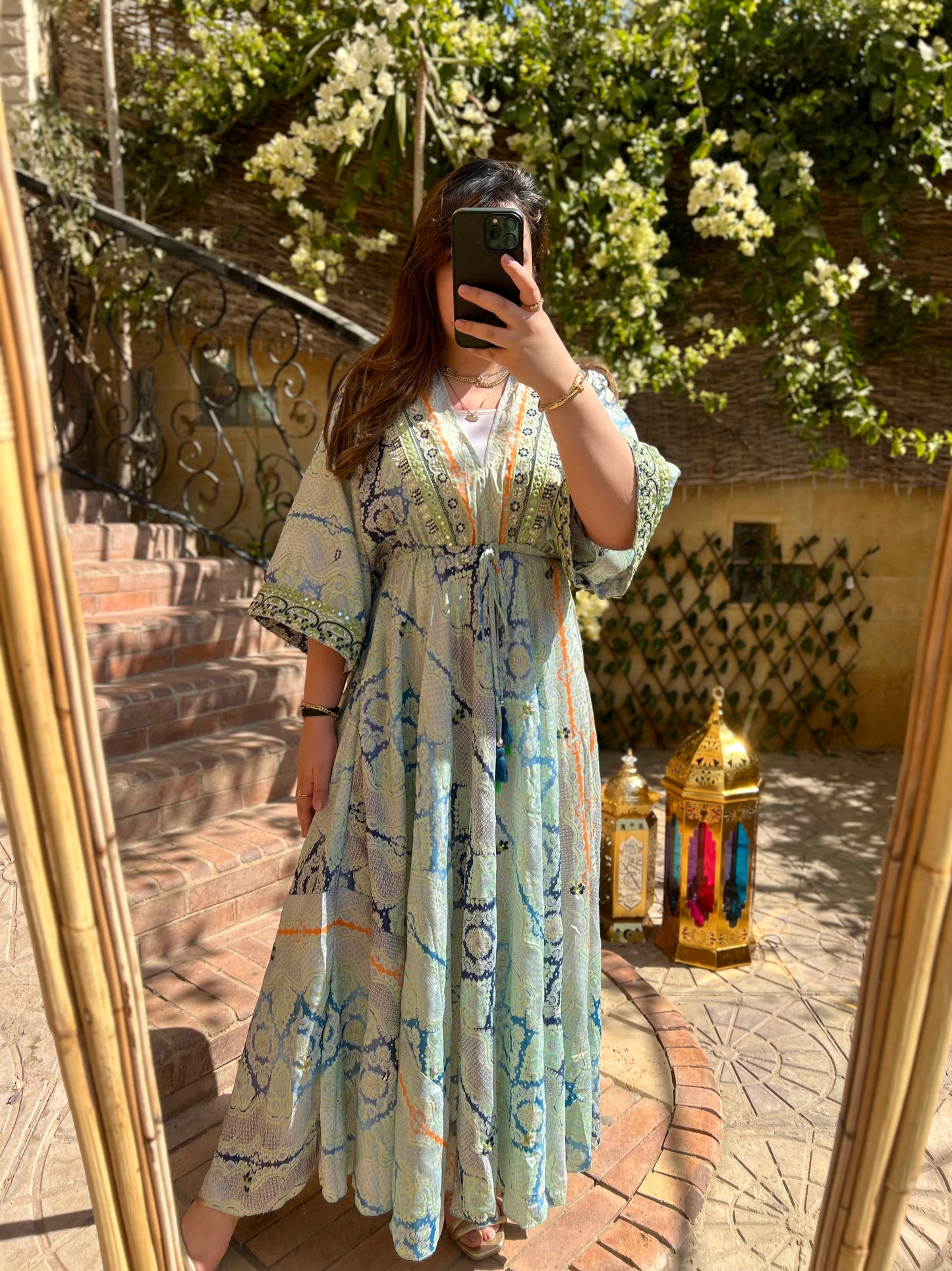 The Moroccan Blue Green Embroidered Dress