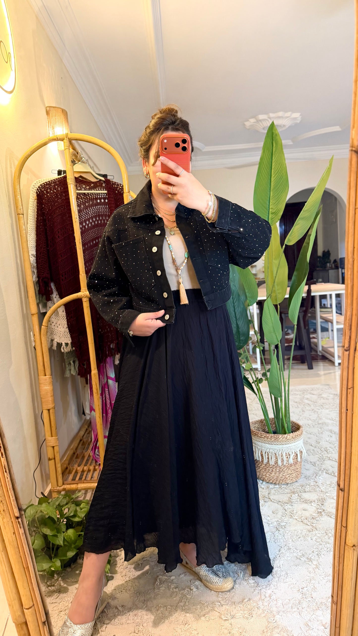Glam Black Denim Cropped Jacket