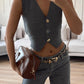 Grey Vest With Golden Buttons
