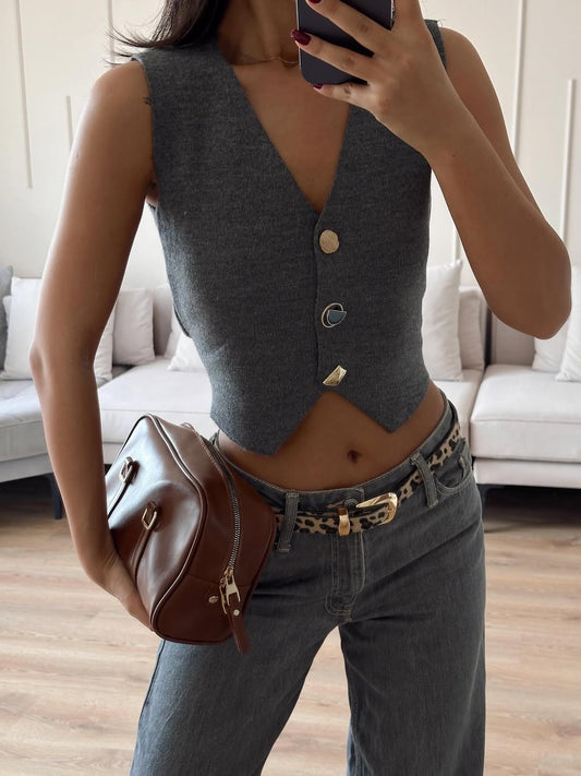 Grey Vest With Golden Buttons