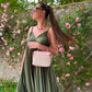 Olive Pleated Straps Italian Dress