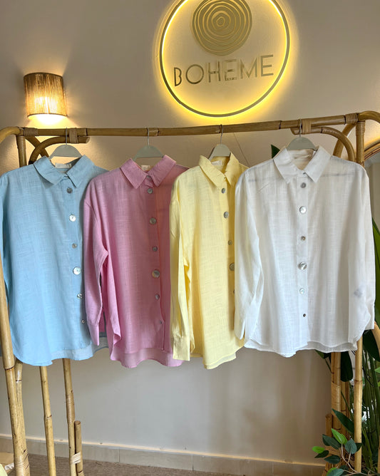 Baby Blue Linen Shell Buttons Shirt