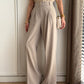 Beige Classic Pants With Golden Button