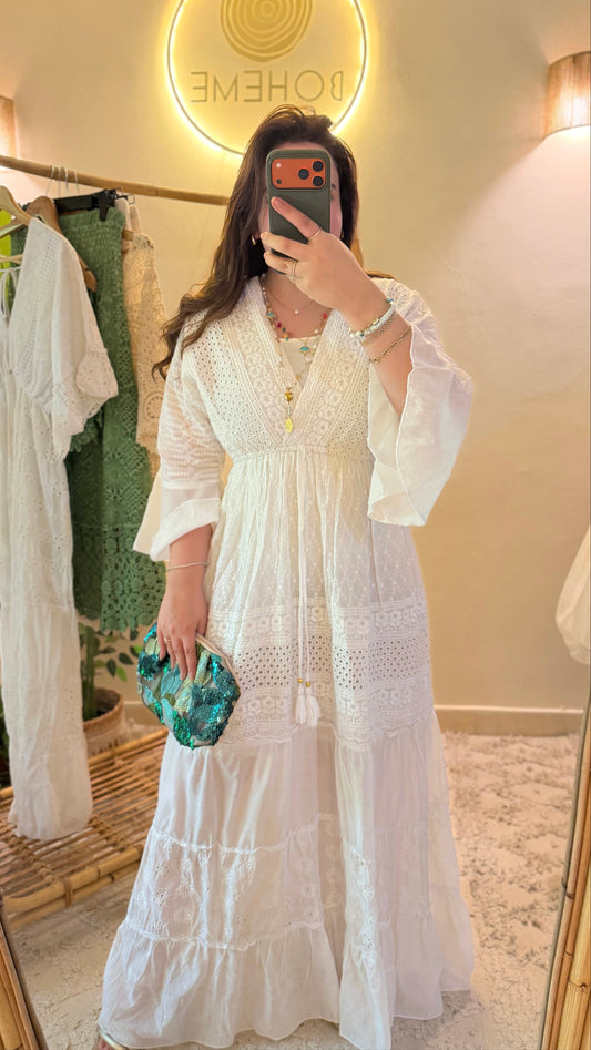 White Cut Out Maxi Dress With Bell Sleeves