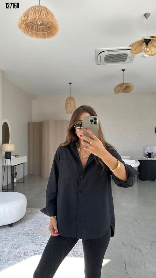 Basic Oversized Cotton Black Shirt