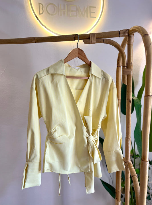 Striped Yellow Tie Shirt With Side Belt (Petite Size)