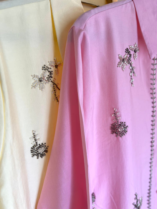 Pink Linen Bead-Embellished Shirt
