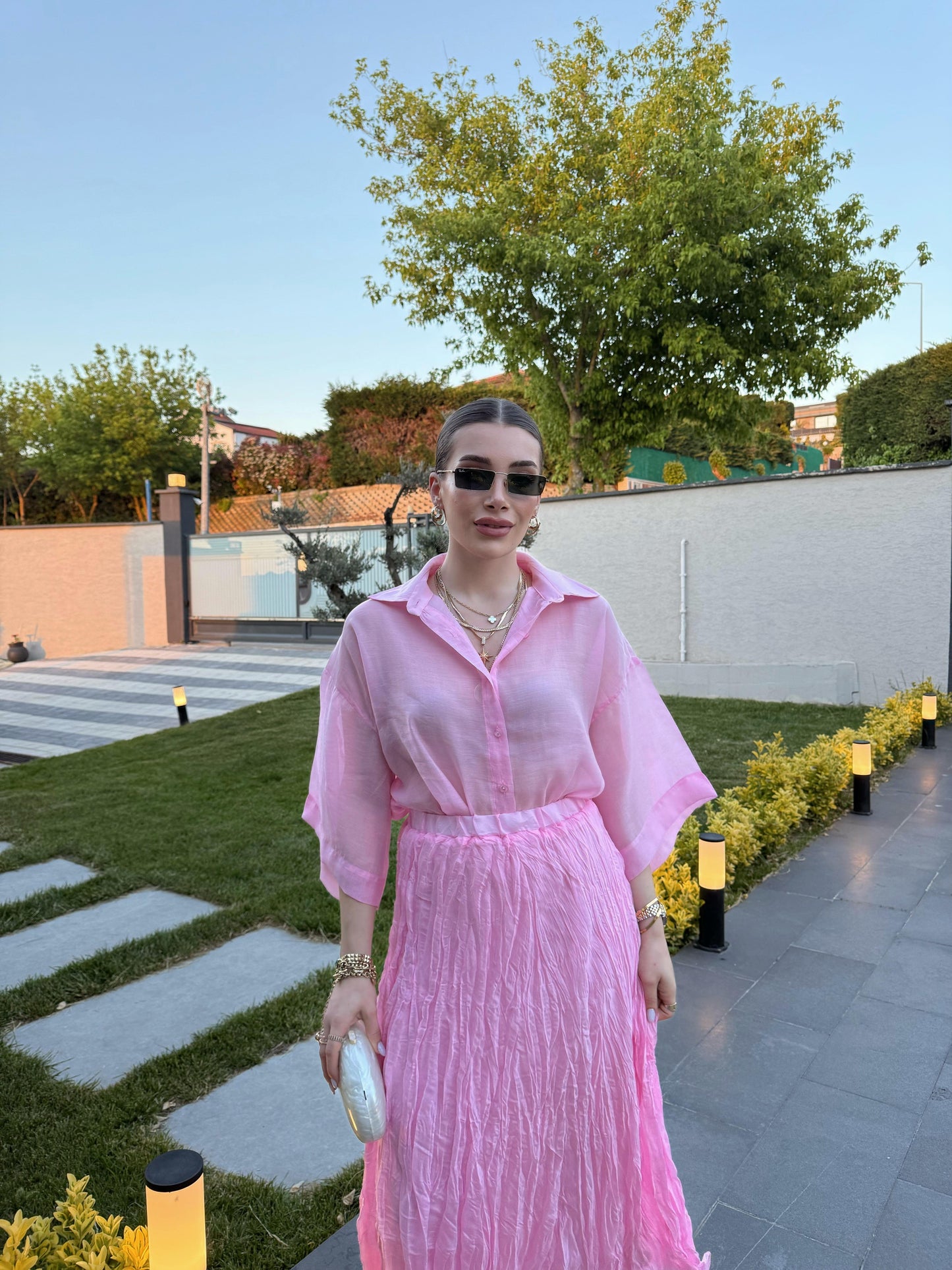 Pink Oversized 3/4 Sleeve Shirt