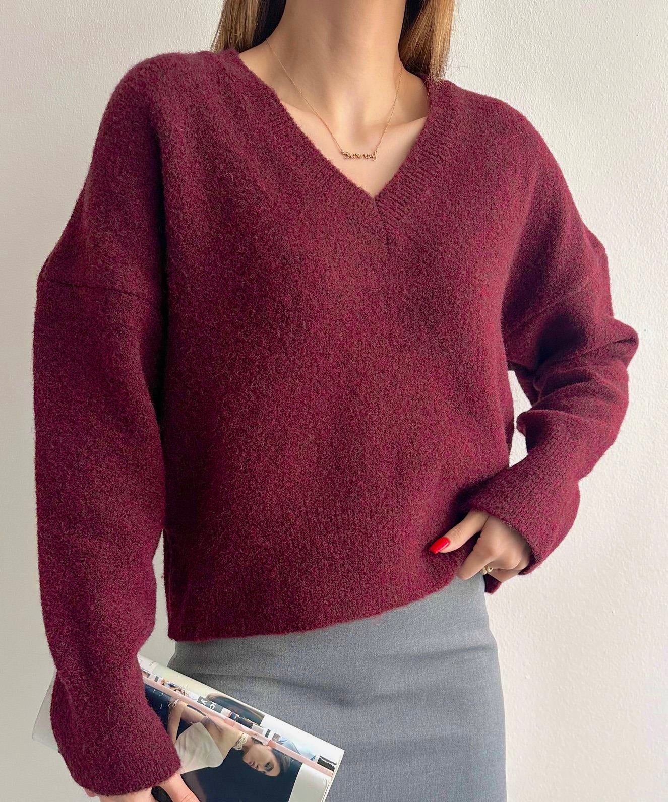 Burgundy V Neck Pullover