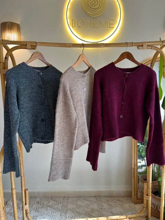 Grey Cardigan With Bell Sleeves