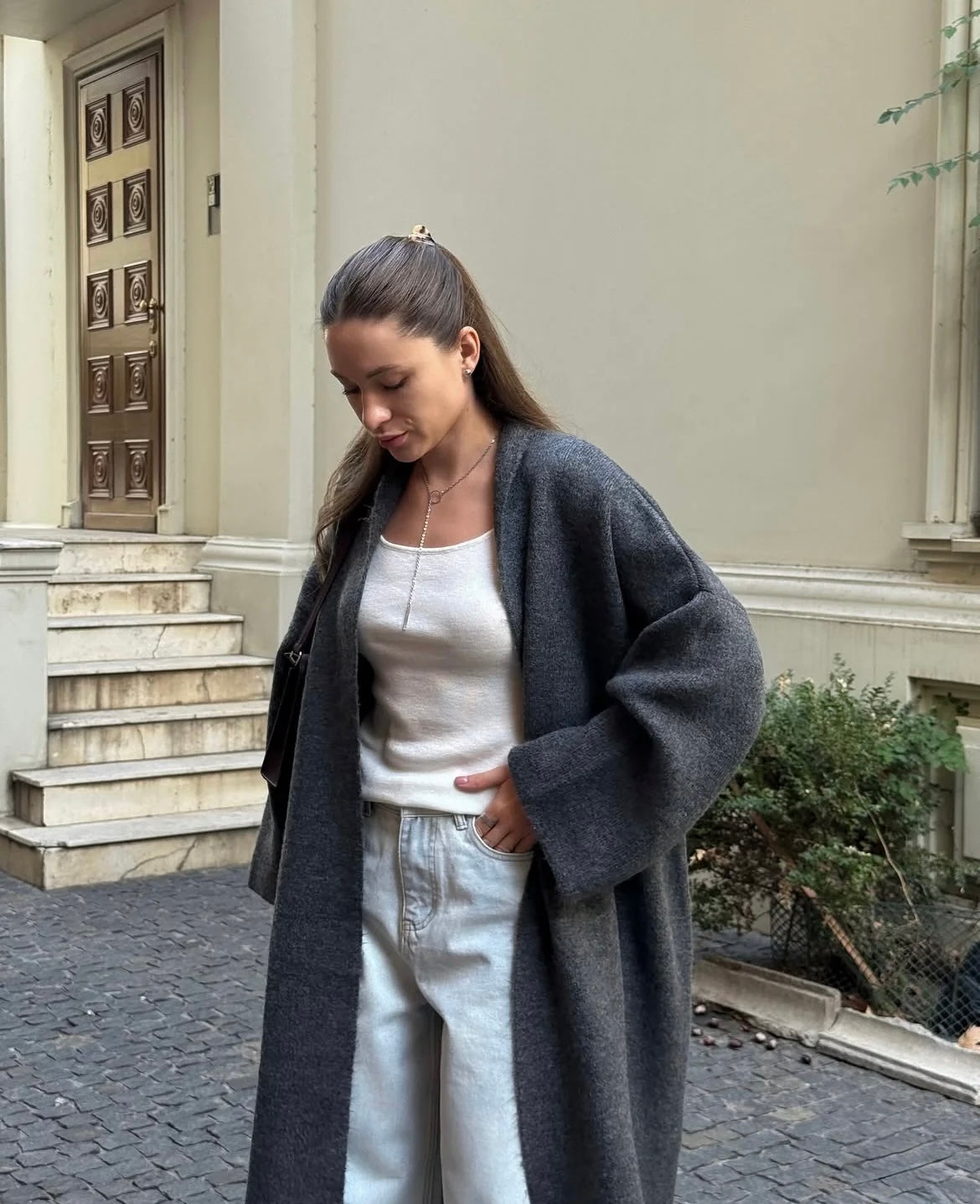 Dark Grey Heavy Longline Coat Cardigan
