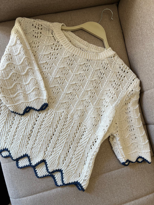 Off White X Navy Zigzag Crochet Top