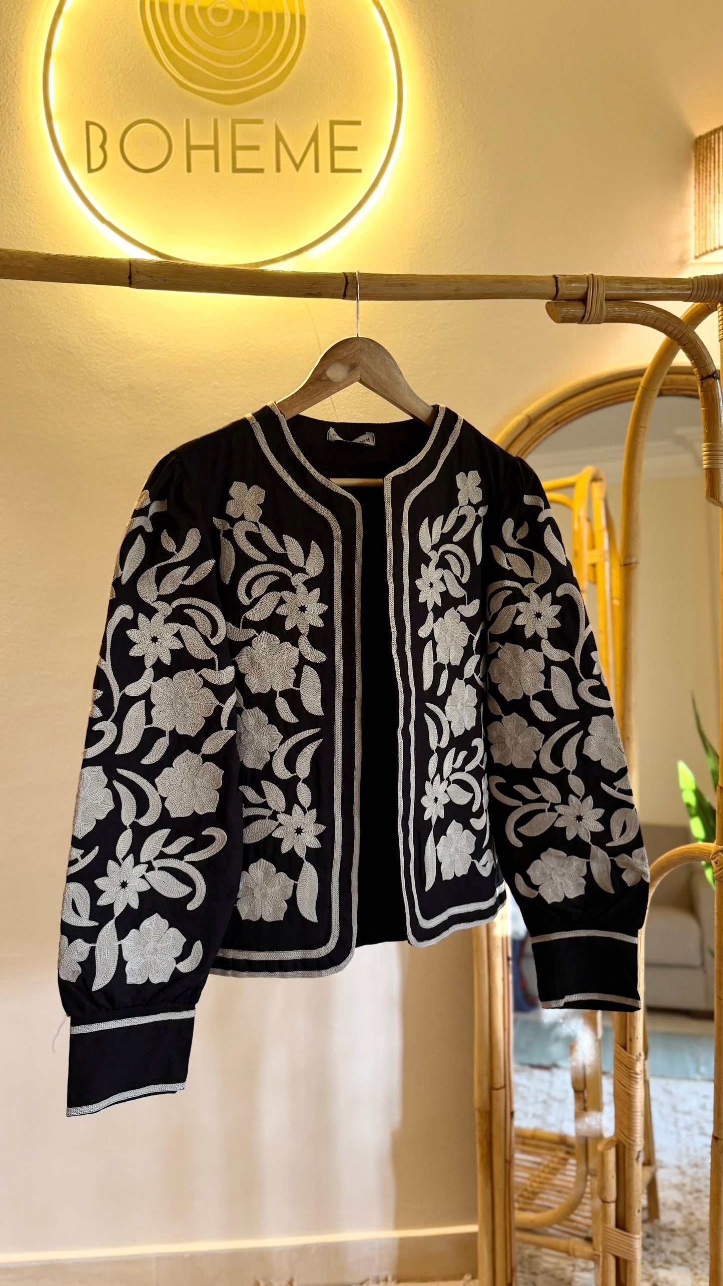 Black X Beige Embroidered Floral Jacket