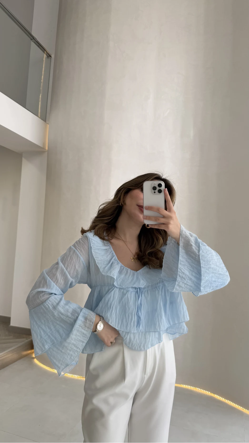 Baby Blue Ruffle Blouse