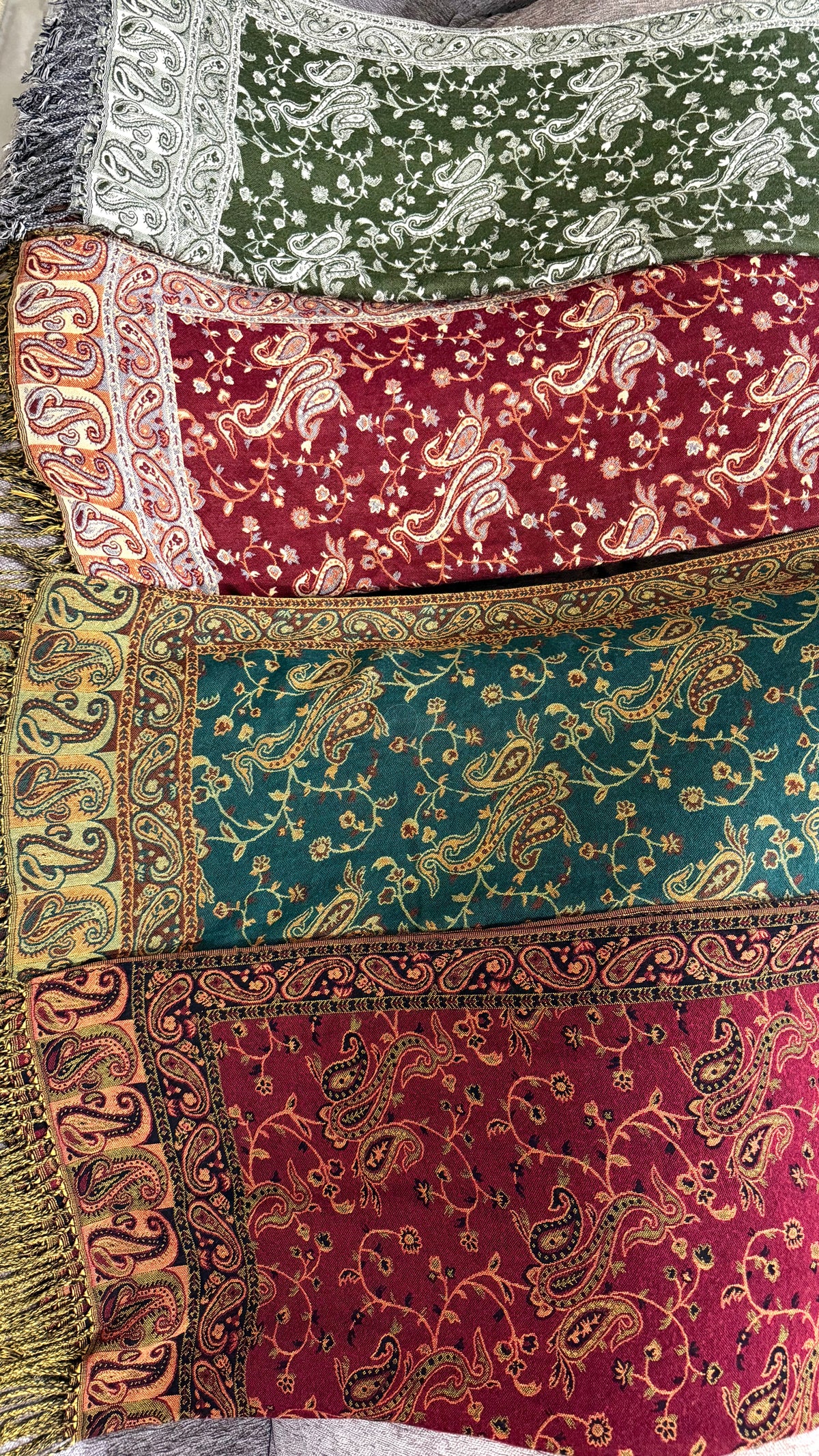 Burgundy Beige Cotton Double-Face Pashmina
